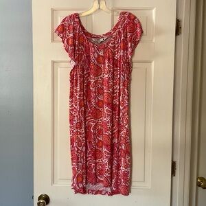 Pringle of Scotland Flutter Sleeve Paisley Dress Orange Pink Size L Boho Relaxed